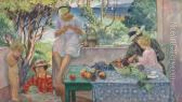 Le Goater Sur La Terrasse A Sainte-maxime Oil Painting by Henri Lebasque