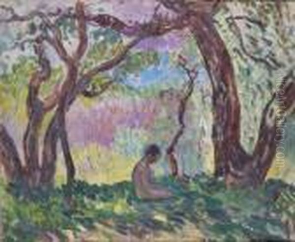 Enfant Assis Sous Les Arbres Oil Painting by Henri Lebasque