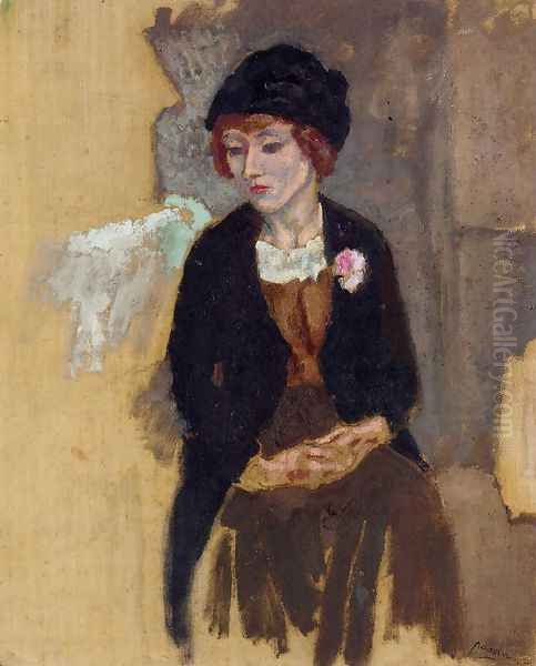 Hermine in a Black Hat Oil Painting by Jules Pascin