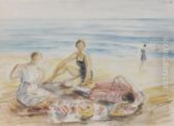 Trois Femmes Sur La Plage Oil Painting by Henri Lebasque