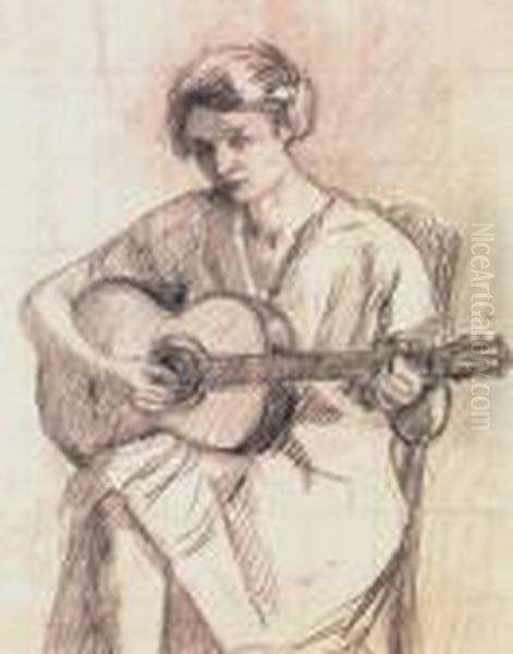 Femme A La Guitare Oil Painting by Henri Lebasque