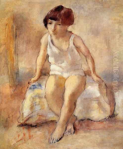 Little Girl in a White shirt Oil Painting by Jules Pascin