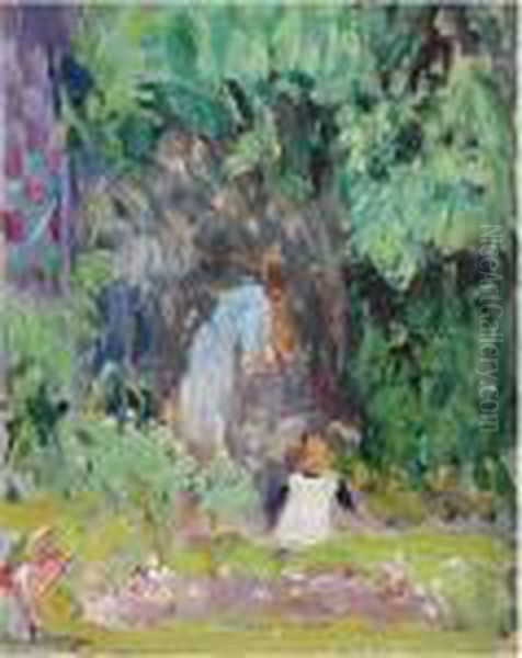 Madame Lebasque Et Sa Fille Au Jardin Oil Painting by Henri Lebasque