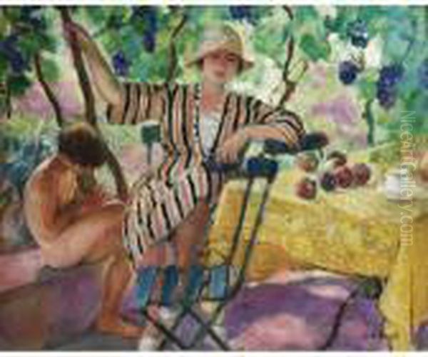 Saint-tropez, Au Jardin En Ete (pierre Et Nono Sous Latreille) Oil Painting by Henri Lebasque