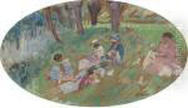 Les Andelys, La Famille Lebasque Au Bord De L'eau Oil Painting by Henri Lebasque