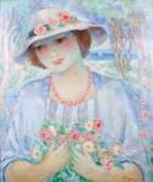 Jeune Fille Au Chapeau Fleuri Oil Painting by Henri Lebasque