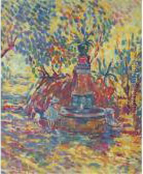 Saint-tropez, Fillettes A La Fontaine Oil Painting by Henri Lebasque