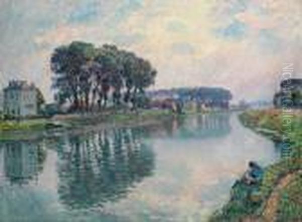 Pecheur Au Bord De La Marne A Lagny Oil Painting by Henri Lebasque