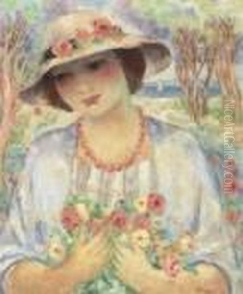 Jeune Fille Au Chapeau Fleuri Oil Painting by Henri Lebasque