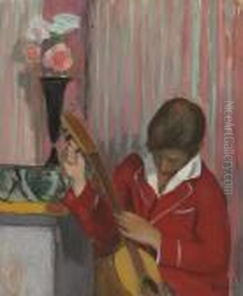 Pierre Lebasque Jouant De La Guitare Oil Painting by Henri Lebasque