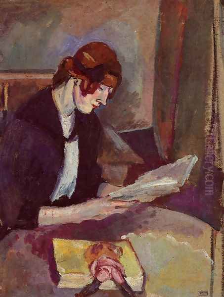 Hermine David Reading Oil Painting by Jules Pascin