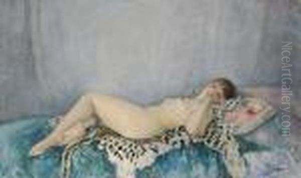 Nu A La Peau De Leopard, Le Cannet Oil Painting by Henri Lebasque