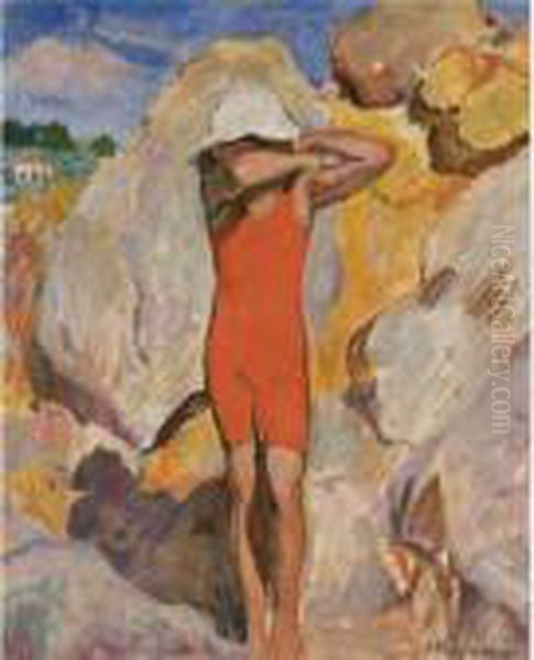 Jeune Enfant Au Maillot Rouge Oil Painting by Henri Lebasque