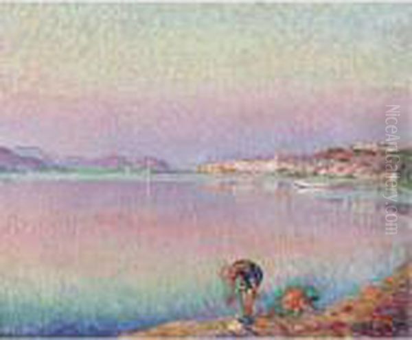 St Tropez, Deux Enfants Au Bord De L'eau Oil Painting by Henri Lebasque