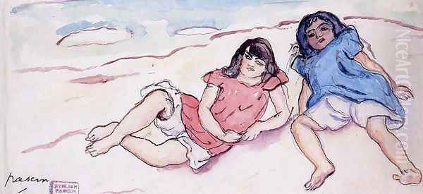 Two Small Girls Oil Painting by Jules Pascin