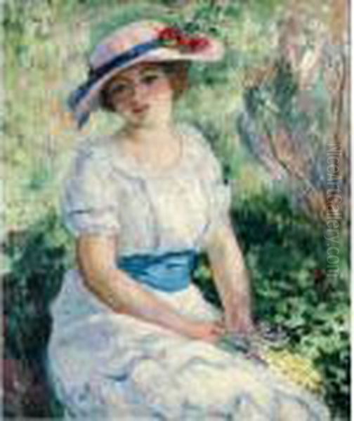 Jeune Fille A La Ceinture Bleue Oil Painting by Henri Lebasque