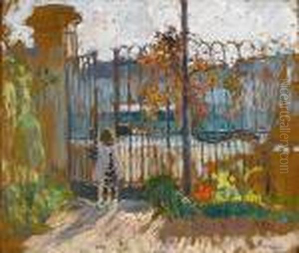 Nono A La Grille Du Jardin De Lagny Oil Painting by Henri Lebasque