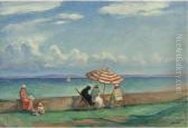 Le Parasol A La Terrasse De Morgat Oil Painting by Henri Lebasque