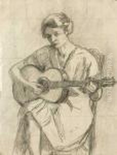 Etude De Femme A La Guitare Oil Painting by Henri Lebasque