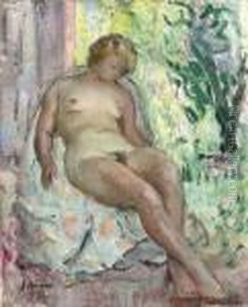 Femme Nue Assise Oil Painting by Henri Lebasque