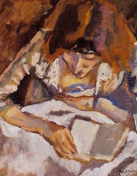 Hermine Reading Oil Painting by Jules Pascin