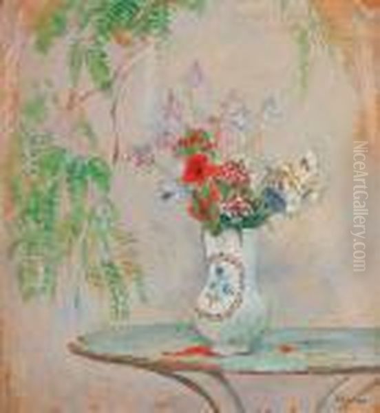 Bouquet De Fleurs Sur Le Gueridon Du Jardin Oil Painting by Henri Lebasque