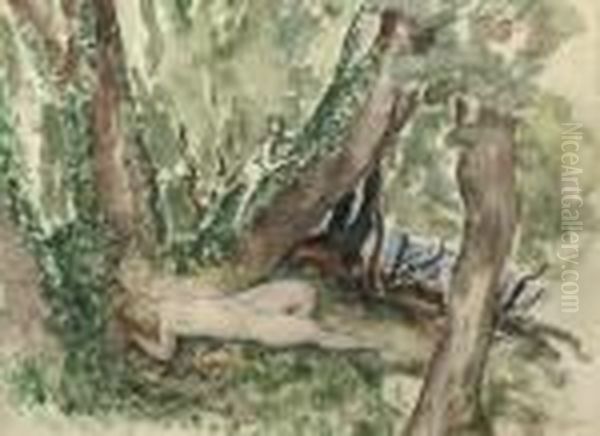 Nude In A Forest With Satyr Oil Painting by Henri Lebasque