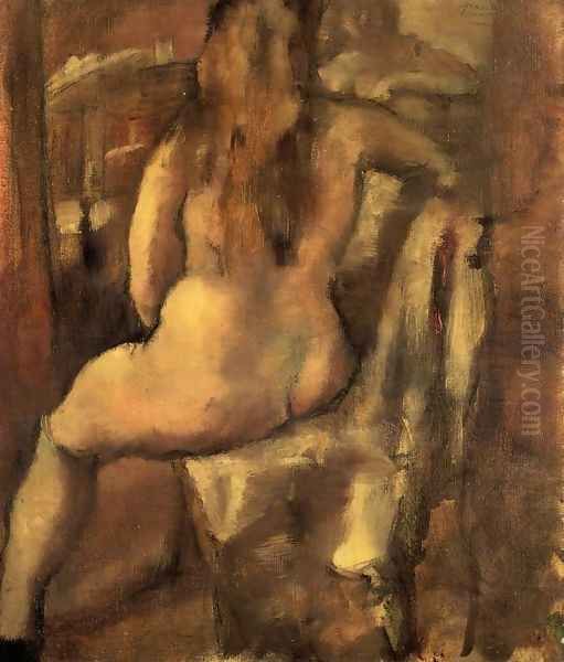 Seated Nude Oil Painting by Jules Pascin