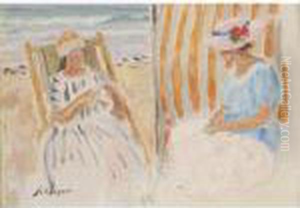 Deux Jeune Filles Sur La Plage De Saint-jean-de-monts Oil Painting by Henri Lebasque