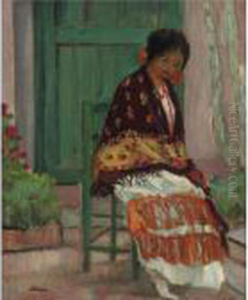 Femme Au Chale Fleuri Oil Painting by Henri Lebasque