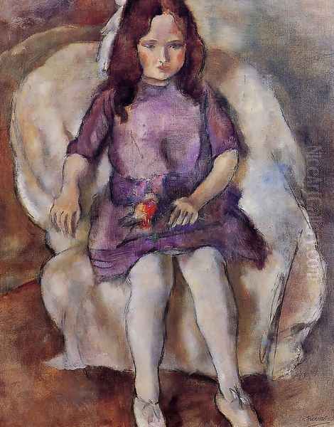 Little Girl with a Bouquet Oil Painting by Jules Pascin