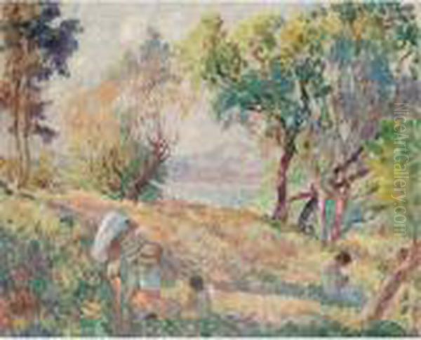 Jeunes Filles Dans Un Paysage Pres De St Tropez Oil Painting by Henri Lebasque