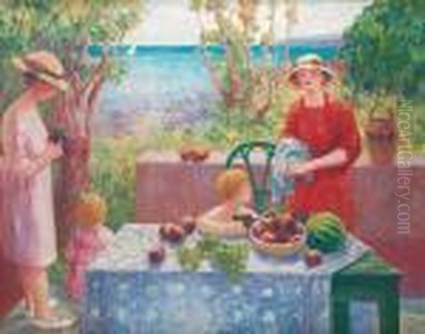 Sainte Maxime, Le Gouter Des Enfants Oil Painting by Henri Lebasque