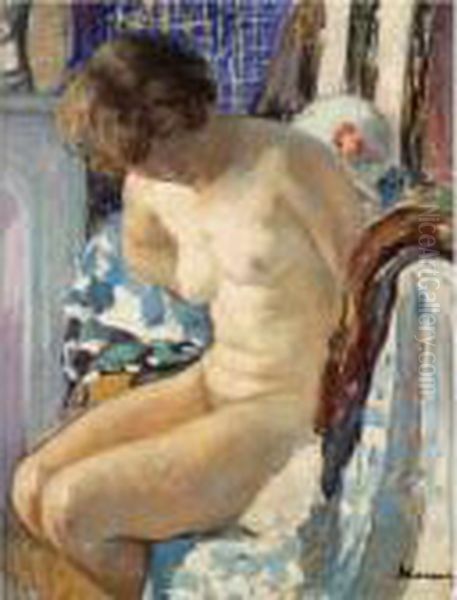 Nu Assis Oil Painting by Henri Lebasque