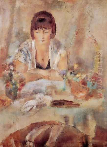 Portrait of Lucy at a Table Oil Painting by Jules Pascin