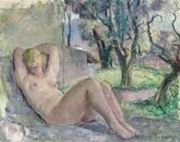 Nu Assis Dans Un Jardin Oil Painting by Henri Lebasque