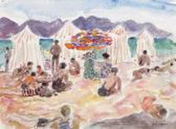 Le Cannet, Scene De Plage, Circa 1925-1930 Oil Painting by Henri Lebasque