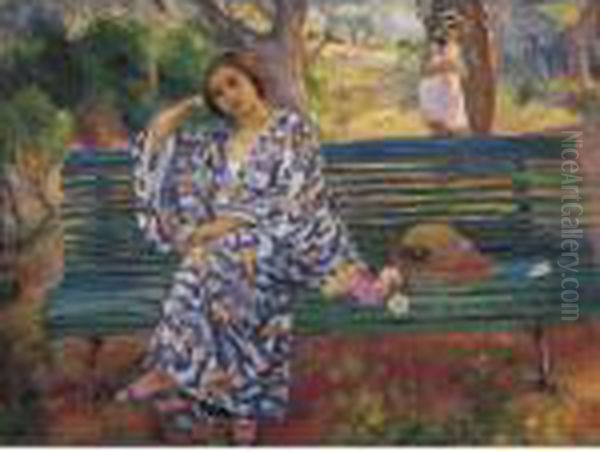 Sur Le Banc Vert, Sanary Oil Painting by Henri Lebasque