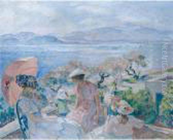 Sur La Terasse En Face De La Mer, Sainte-maxime Oil Painting by Henri Lebasque