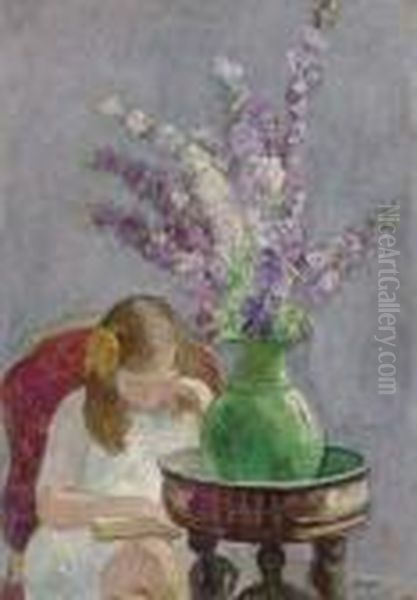 Jeune Fille Aux Fleurs Oil Painting by Henri Lebasque