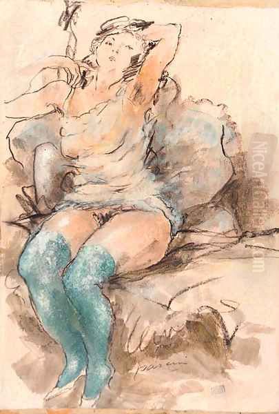 A reclining female nude - a sketch Oil Painting by Jules Pascin