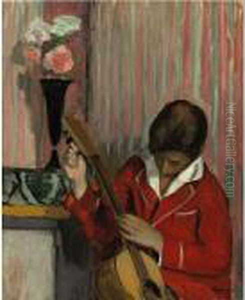 Pierre Lebasque Jouant De La Guitare Oil Painting by Henri Lebasque