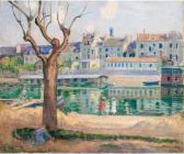 Lagny, Vue Du Quai De Pamponne Oil Painting by Henri Lebasque