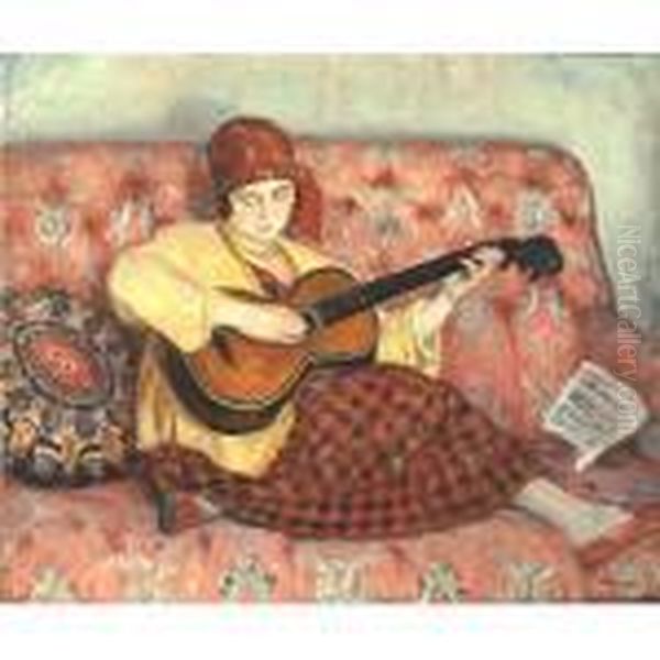 Jeune Fille A La Guitare Oil Painting by Henri Lebasque