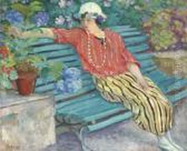 Jeune Femme Aux Hortensias Oil Painting by Henri Lebasque