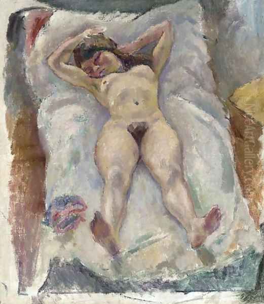 Femme couchee aux bras leves Oil Painting by Jules Pascin