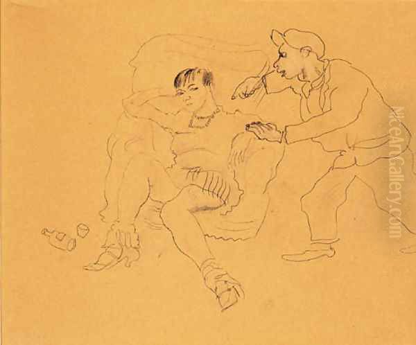 Un garcon et une femme assise Oil Painting by Jules Pascin