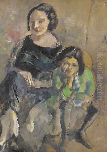 Andree et Simone Oil Painting by Jules Pascin