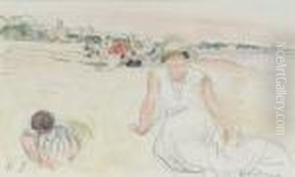 Femme Et Enfant Sur La Plage Oil Painting by Henri Lebasque