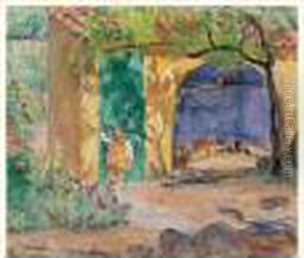 Saint-tropez, Fillette Sous La Pergola Oil Painting by Henri Lebasque